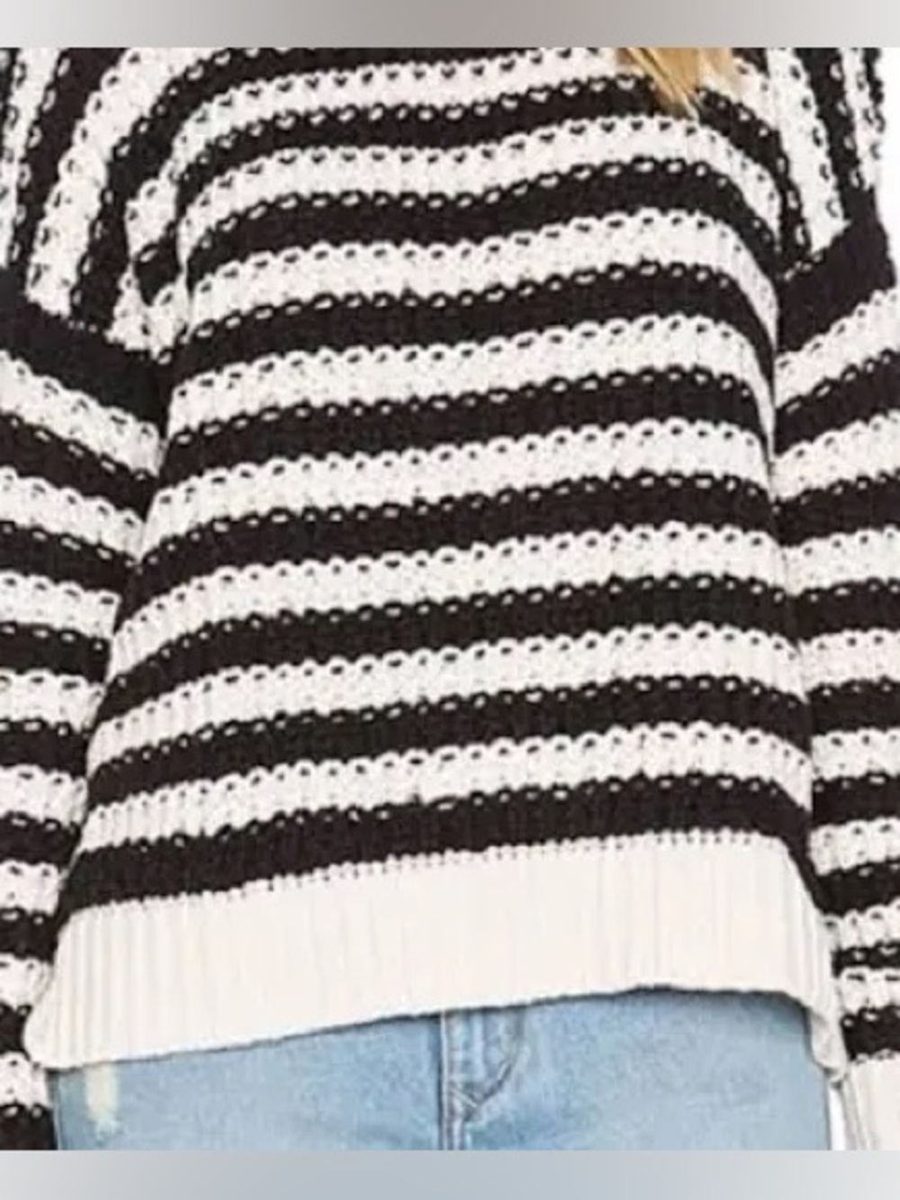 Free People Striped Crew Neck Sweater in Black & White Size Small